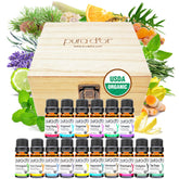PURA D'OR Organic Sweet16 Essential Oils Set - 16x 10mL Wood Box Aromatherapy Gift Set - 100% Pure Therapeutic Grade for Relaxation and Wellness (Lavender, Rosemary, Turmeric, Ylang Ylang & More)